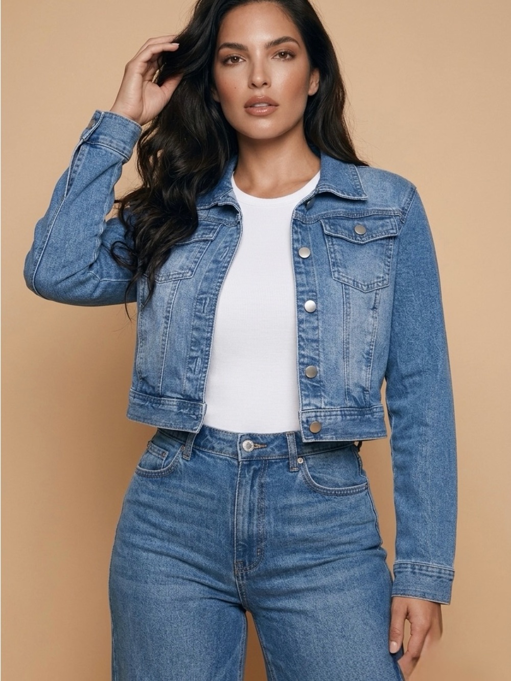 NWT Nicole Miller New York Cropped Denim Jacket Medium - Picture 1 of 5
